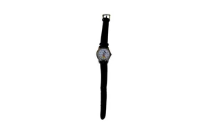 Vintage Disney Mickey Mouse Watch Mens Black Leather Strap Quartz Japan Movt - Picture 1 of 6