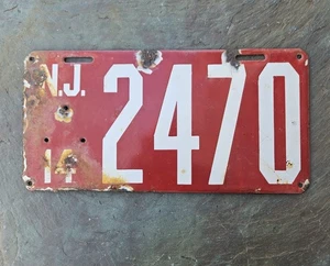 Antik 1914 New Jersey Nummernschild Porzellanschild N.J. Tag #2470 selten - Bild 1 von 2