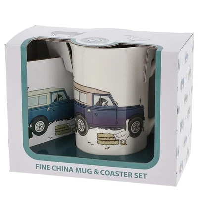 Emma Lawrence Blue Landrover Mug and Coaster Set - Image 1 of 4