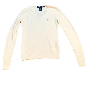 Ralph Lauren Sport Sweater Kids Medium Wool Cashmere Polo Horse Logo Ivory - Picture 1 of 7