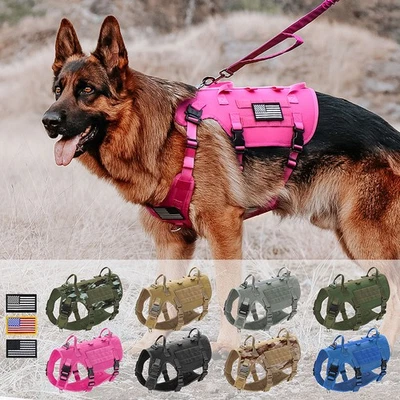 5pcs Tactical Dog Vest+Collar+Leash+Pouch Military Harness with Handle No-pull - Image 1 of 4