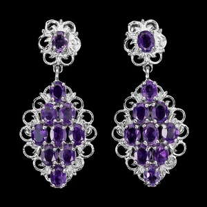 925 Sterling Silver Earrings Oval Amethyst Natural Gemstone Jewelry - Picture 1 of 14