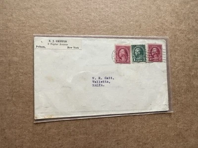 US 1925 Cover to Malta +Bi-Color Franking #553-54 +Valletta Chop +Rare Route - Image 1 of 3
