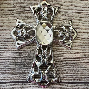 LENOX Bejeweled Silverplate Cross with Crystal Jewel Ornament in Original Box - Picture 1 of 6