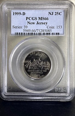1999-D 25c Washington Quarter New Jersey PCGS MS66 - Image 1 of 2