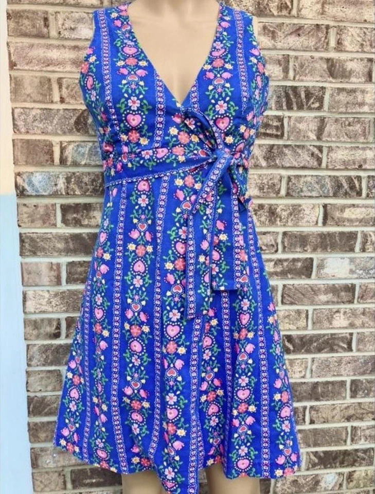 Vestido Floral Sueco Vintage Años 60/70 Azul Psicodélico Hecho a Mano Foto 1 de 4