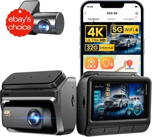 4K Dash Cam Front Rear Night Vision GPS WiFi Parking Mode ADAS 32GB - Picture 1 of 12