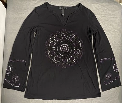 INC International Concepts Petite Medium Studded Rhinestone Flared Sleeve Top - Image 1 of 4