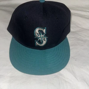 Vintage Seattle Mariners New Era 59Fifty Fitted Hat 7 1/2 Pro Model 100% Wool - Picture 1 of 7