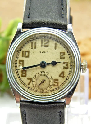 Vintage Antique Military style 1932 Elgin 7 jewel wrist watch GR 485 model 1 - Image 1 of 4