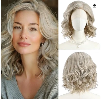 starluck Wavy Wig Ash Blonde Layered Lace Front Bob Wig 14 Inch - NWT - Image 1 of 4