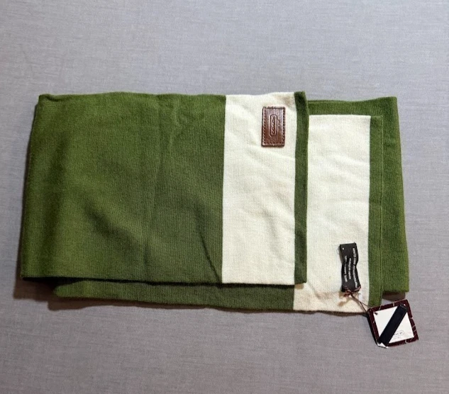 Bufanda Coach Para Hombre Verde Blanco Lana Merino Cálida Invierno Nueva Foto 1 de 4