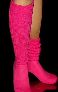 Fushia Pink Slouch to Knee Socks Hooters Uniform lg long run workout cozy warm - Picture 1 of 10