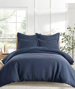 Levtex Home Mills Waffle Navy DuvetCover SetKing Duvet Cover - Picture 1 of 8