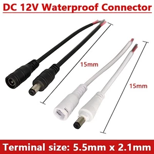 DC 12V Waterproof Male Female Plug Socket Electrical Cable Connector 5.5mmx2.1mm - Picture 1 of 8