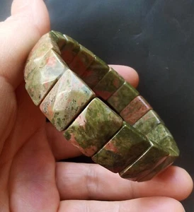 Faceted natural Unakite Healing Gemstone Stretch beaded bracelet,Unisex gift - Picture 1 of 11