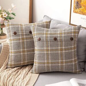 MIULEE Set of 2 Decorative Linen Throw Pillow Covers Christmas Triple Button Pil