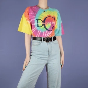 VINTAGE Tie-Dye Mens Womens Rave Pattern Rainbow Print 90s T-Shirt Tee Top M 14 - Picture 1 of 12