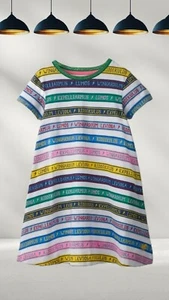 Ex Mini Boden Girl's Charms Class Jersey Dress in Mist Blue Spell Stripe Defect - Picture 1 of 2