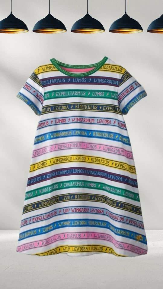 Ex Mini Boden Girl's Charms Class Jersey Dress in Mist Blue Spell Stripe Defect - Image 1 of 2