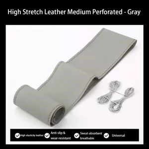 15"/38cm Genuine PU Leather Car Steering Wheel Cover Anti-slip For Dia Grey DIY - Foto 1 di 12