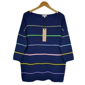 *NEW* Phase Eight Piera Stripe Knit Navy Jumper Pure Cotton Relaxed Fit Size M - Picture 1 of 5