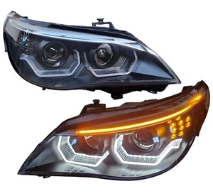 HALOGEN SCHEINWERFER FÜR BMW E60 E61 SCHWARZ BJ 03-07 LED ANGEL EYES LED BLINKER - Bild 1 von 5