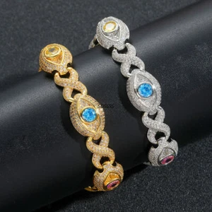 Kubanische Kette Halskette Armbänder Zirkon Herren Schmuck Hip Hop buntes Auge - Bild 1 von 28