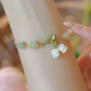 Bracciale Ciondolo Verde Perline Fiore Giglio della Valle Donna Squisito Vintage - Foto 1 di 5