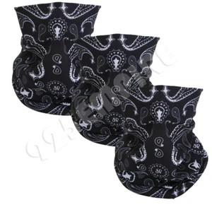 3 PACK Black Paisley Gaiter Tube Bandana Head Neck Scarf Motorcycle Bike - Picture 1 of 6