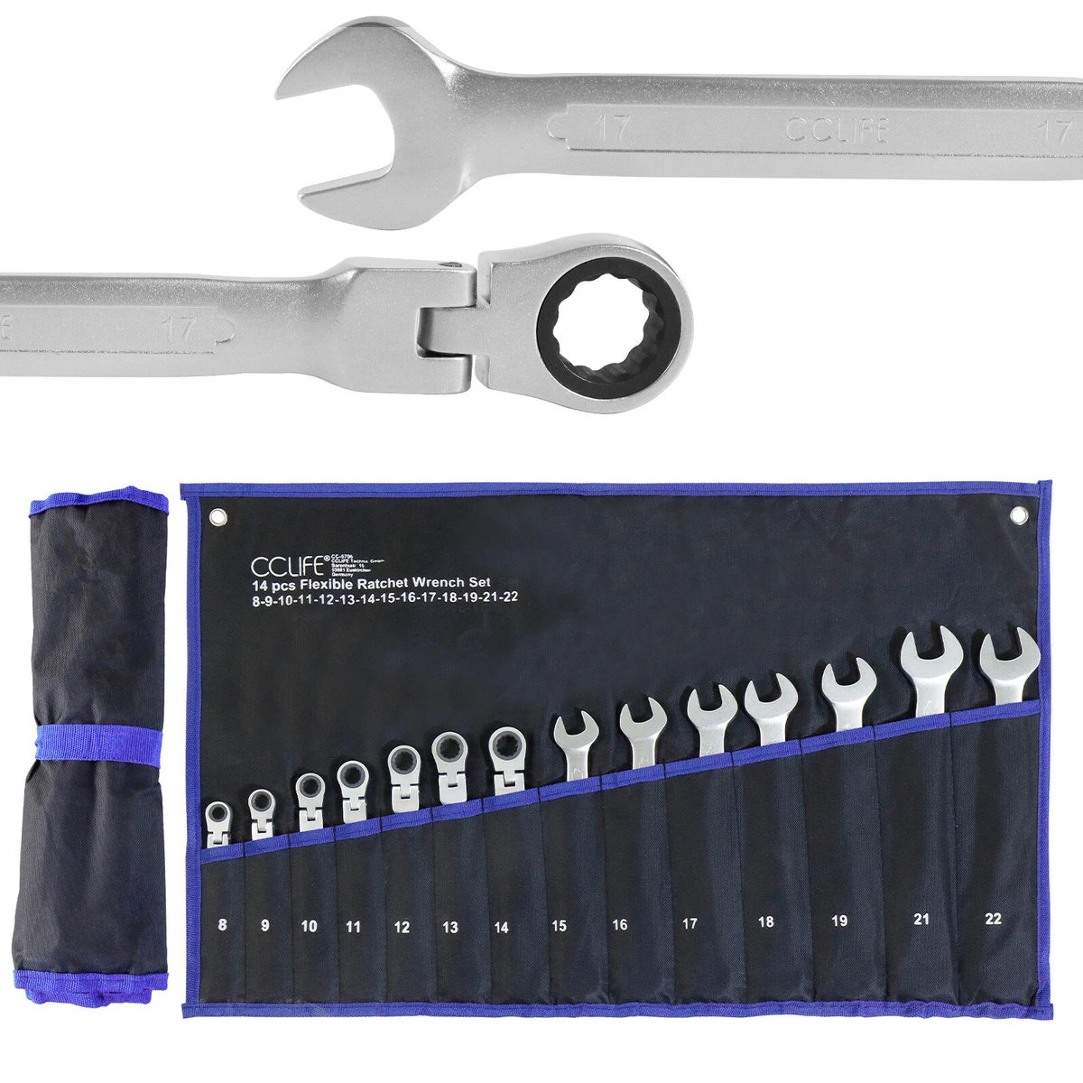 Zjchao Ratschenschlüssel-Set 12-teilig – 8-19 Mm, Flexible Köpfe, Chrom-Vanadium-Stahl, Mit Koffer