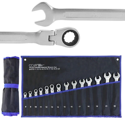 14 tlg Ratschenschlüssel Satz Set 8-22mm Flexibles Gelenk Ratschenschlüssel Set - Bild 1 von 4