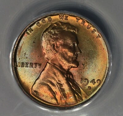 1949-D  .01  ANACS  MS 62 RB  Lincoln Head Cent, Lincoln One Cent - Image 1 of 3