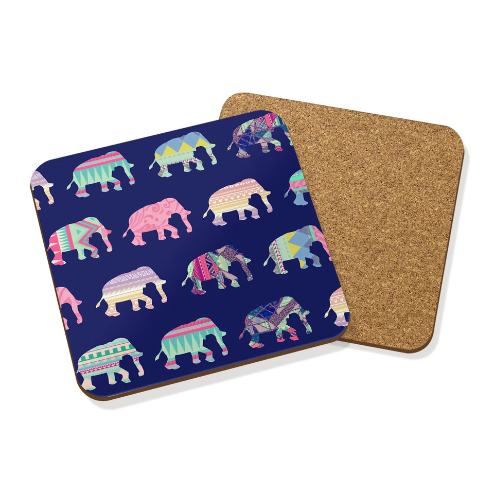 Patchwork Elefanti Motivo Bevande Sottobicchiere Tappetino Truciolato Set X4 - - Immagine 1 di 1