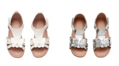 H&M Girls toddler baby Glitter Dressy Sandals White, Silver Gray Butterflies 7.5 - Image 1 of 3