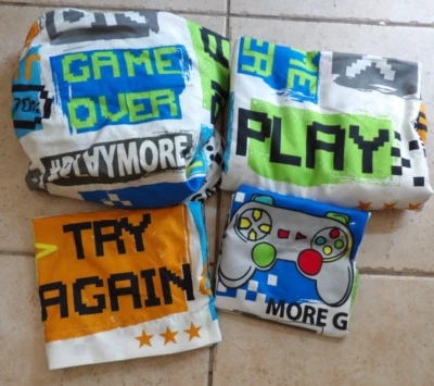 Gaming BED FULL DOUBLE Flat Fitted SHEET 2 PILLOWCASES 4 PIECE SET - Image 1 of 2