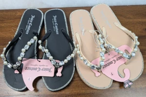 Juicy Couture Women's Sade 2 Embellished Flip Flop Sandals Brown & Black Size 7 - Picture 1 of 13