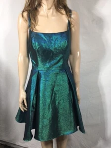 Vestido corto para mujer nuevo sin etiquetas Blondie Nites metálico con tiras en la espalda calce y acampanado talla 11 - Imagen 1 de 5