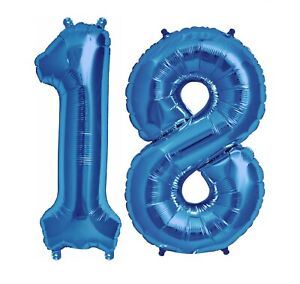 16" 18 Blue Number Balloons 18th Birthday Party Anniversary Foil Balloon Decor
