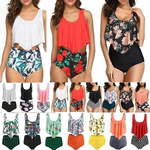 Retro Blumen Bauchweg Tankini Set Bademode Badeanzug Strandkleidung für Frauen - Bild 1 von 29