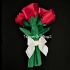 Build-A-Bear BOUQUET RED SILK ROSES, WHITE BOW Retired Teddy Wrist Accessory