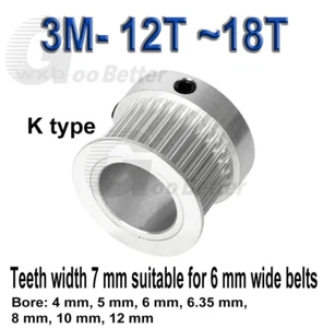 K-type 12 T~ 18 T 3M Pulley Timing Belt Pulleys Bore 4 mm~12 mm Tooth width 7 mm - Picture 1 of 8
