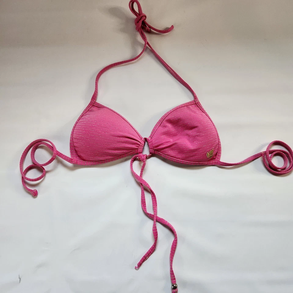 Top de bikini Reef halter triángulo medio rosa a rayas para jóvenes Foto 1 de 4