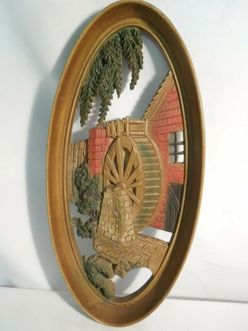 Vintage Water Wheel Mill Wall Plaque / Hanger 1965 Burwood Products #4332 Cover