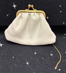 Vintage Leather Coin Purse Cream Color 3.5"x4" 1980's - Picture 1 of 9