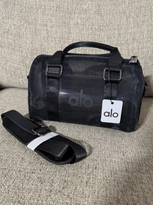 Alo Yoga Mini Sheer Duffle Bag Black Mesh Tote Lightweight Gym Travel Handbag - Image 1 of 4
