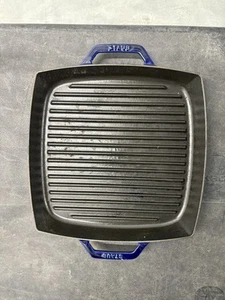 STAUB Enameled Cast Iron Double Handle Grill Pan France 13" Dark Blue - Picture 1 of 1