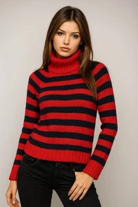 Tommy Hilfiger Damen Strickpullover mit Stehkragen Streifen Größe Small adrett 90er Y2K - Bild 1 von 7