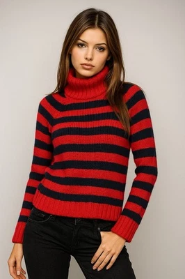 Suéter Tommy Hilfiger Para Mujer Cuello Simulado Tejido a Rayas Talla Pequeña Preppy Años 90 Y2K Foto 1 de 4