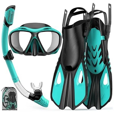 Adult Snorkel Set 180 Panoramic Mask Trek Fin Dry Top Snorkel Travel Bag Swim - image 1 of 4